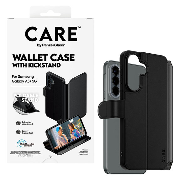 Case Wallet Kickstand for Samsung Galaxy A37, Black, PanzerGlass