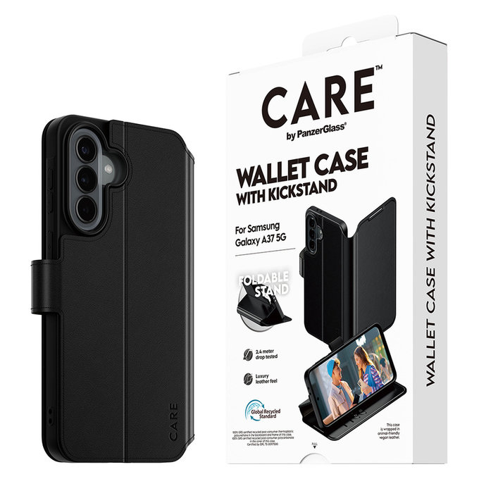 Case Wallet Kickstand for Samsung Galaxy A37, Black, PanzerGlass