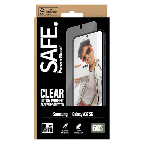 Tempered Glass UWF with Applicator for Samsung Galaxy A37, Clear, SAFE by PanzerGlass