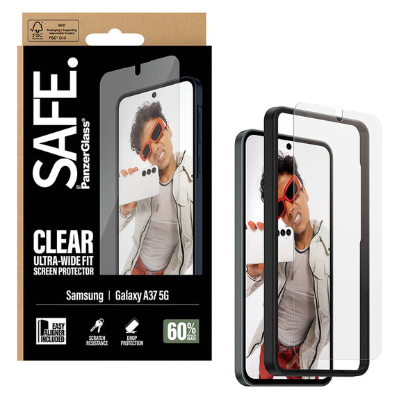 Tempered Glass UWF with Applicator for Samsung Galaxy A37, Clear, SAFE by PanzerGlass
