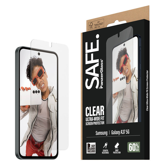 Tempered Glass UWF with Applicator for Samsung Galaxy A37, Clear, SAFE by PanzerGlass