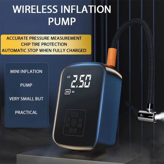 Wireless air compressor with digital display, 150 PSI, black