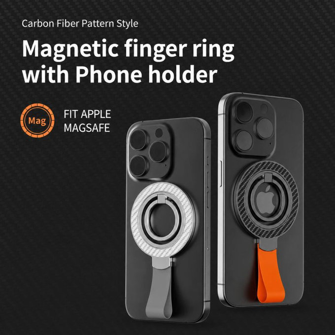 Magnetic phone holder with lanyard, black-orange