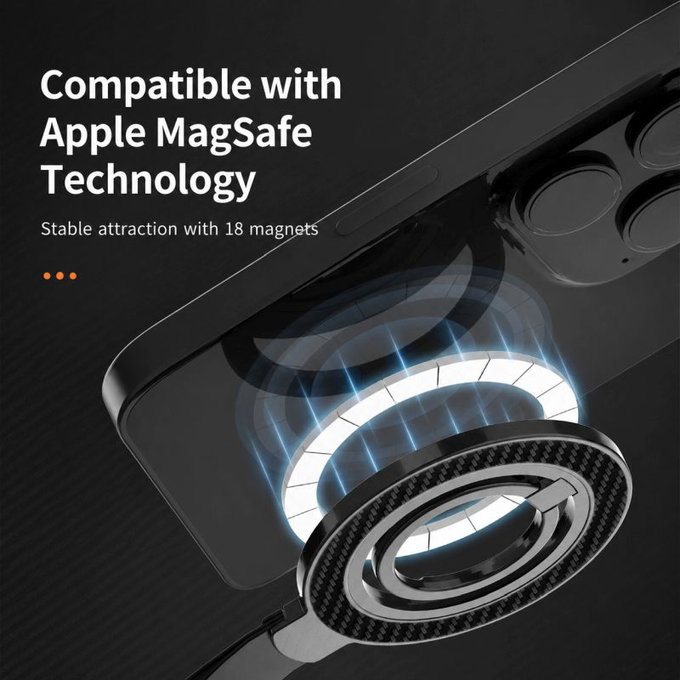 Magnetic phone holder with lanyard, black-orange