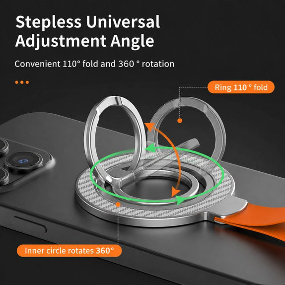 Magnetic phone holder with lanyard, black-orange