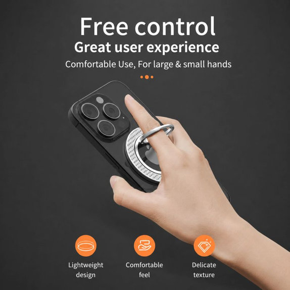 Magnetic phone holder with lanyard, black-orange