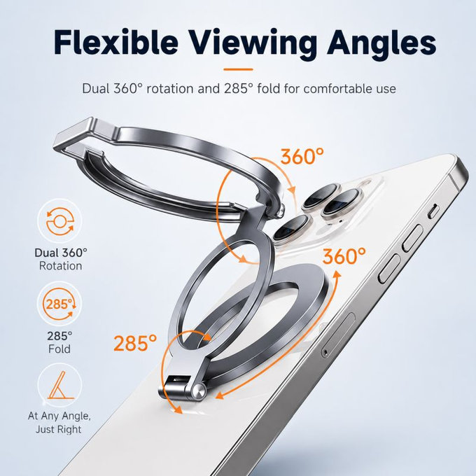 Foldable magnetic phone ring holder, silver
