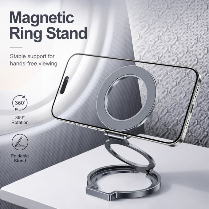 Foldable magnetic phone ring holder, silver