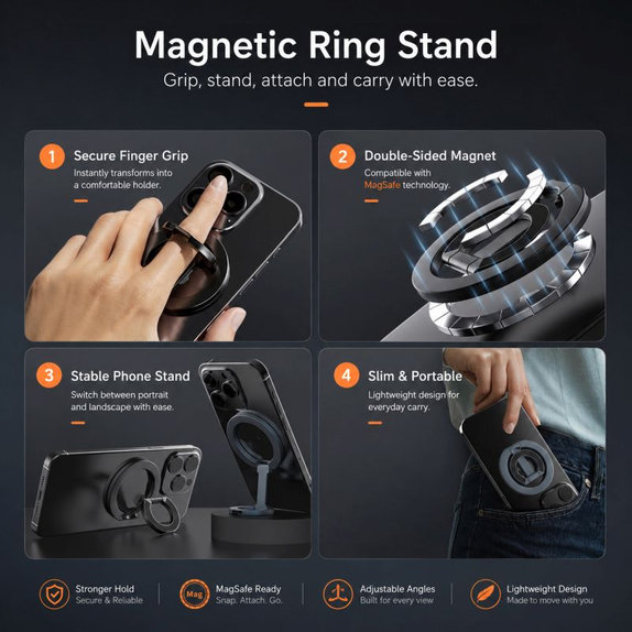 Double-sided foldable magnetic holder for MagSafe, black