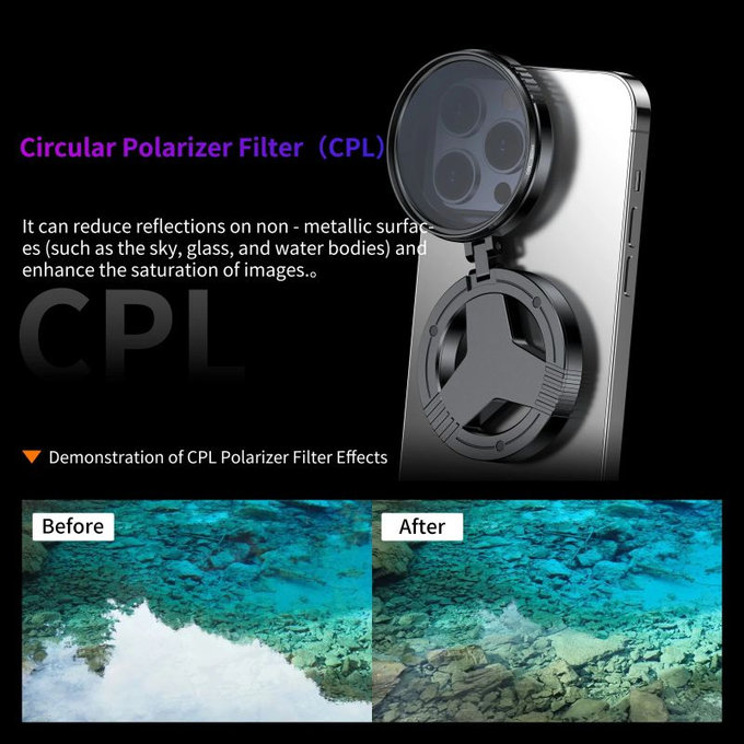 CPL polarizing filter 52mm with magnetic holder for smartphone