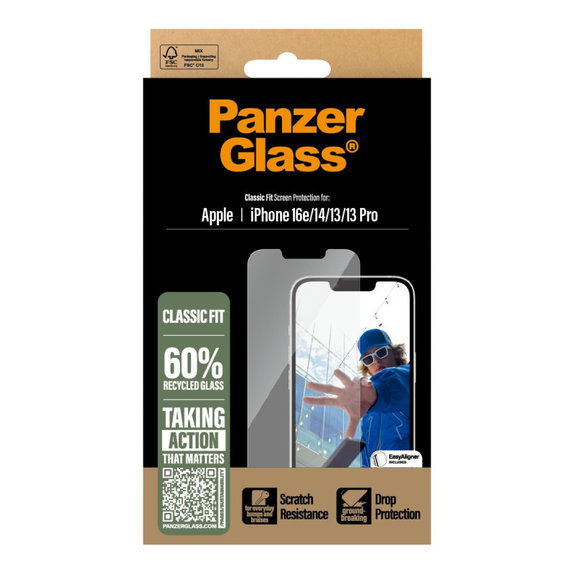 Tempered Glass with Applicator for iPhone 17e/16e/14/13/13 Pro, Clear, PanzerGlass