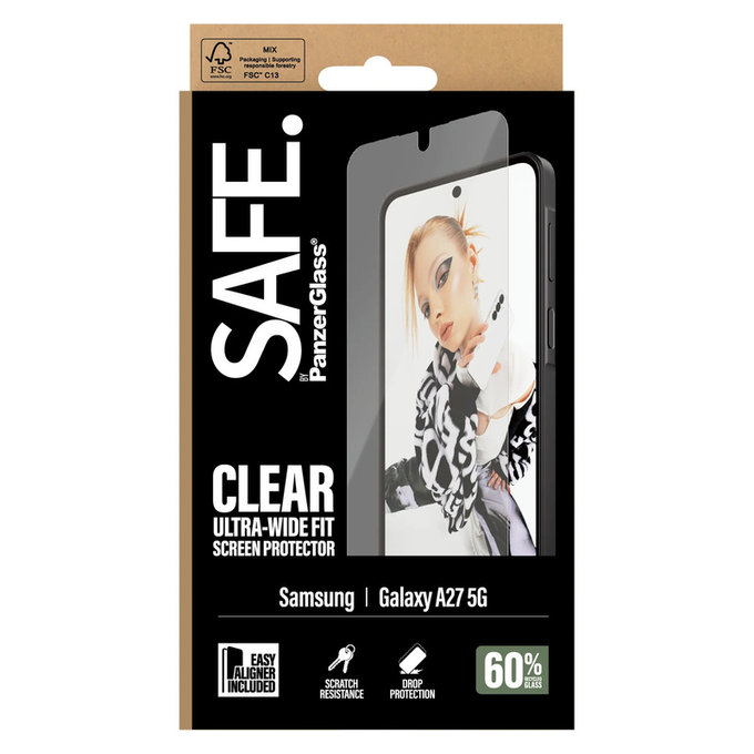 Tempered Glass UWF with Applicator for Samsung Galaxy A27, Clear, SAFE by PanzerGlass