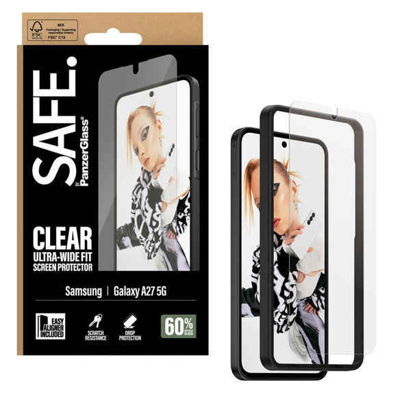 Tempered Glass UWF with Applicator for Samsung Galaxy A27, Clear, SAFE by PanzerGlass