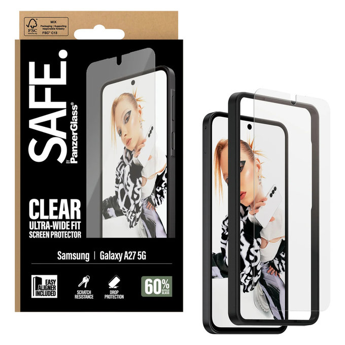 Tempered Glass UWF with Applicator for Samsung Galaxy A27, Clear, SAFE by PanzerGlass