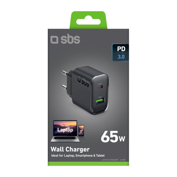 Travel Adapter USB-A/USB-C, GaN, 65 W PD, black, SBS