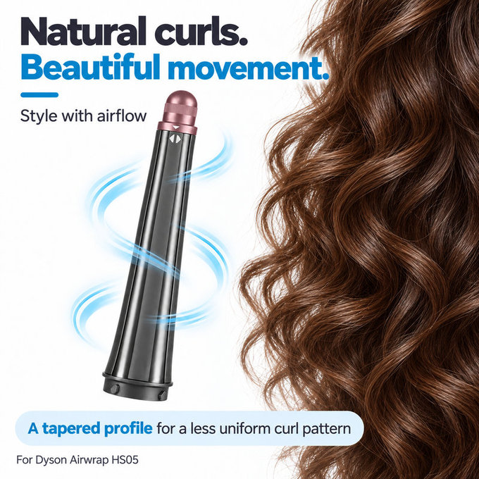 Conical Curling Barrel for Dyson Airwrap HS05, Ceramic Pink / Rose Gold