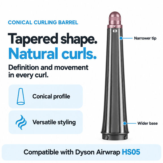 Conical Curling Barrel for Dyson Airwrap HS05, Ceramic Pink / Rose Gold