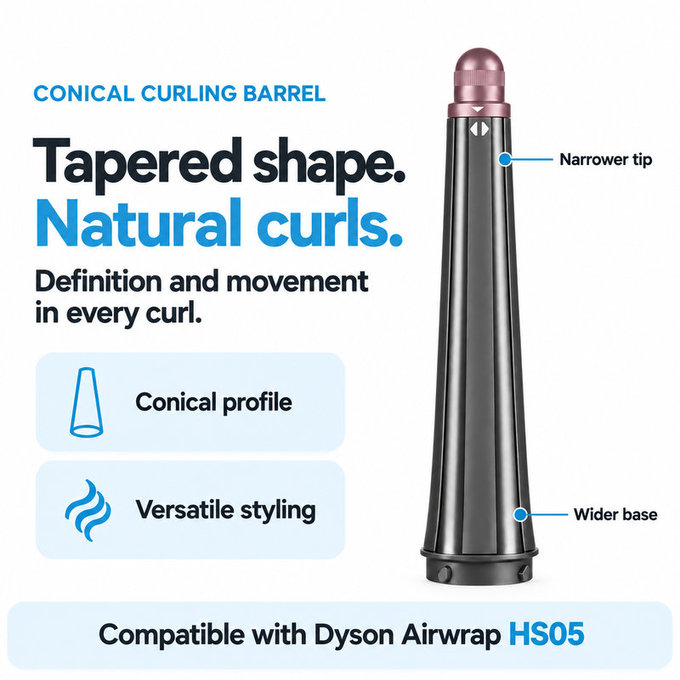 Conical Curling Barrel for Dyson Airwrap HS05, Ceramic Pink / Rose Gold