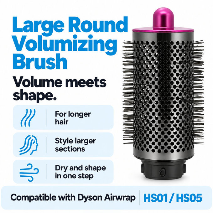 Large Round Volumizing Brush for Dyson Airwrap HS01, HS05, Iron / Fuchsia