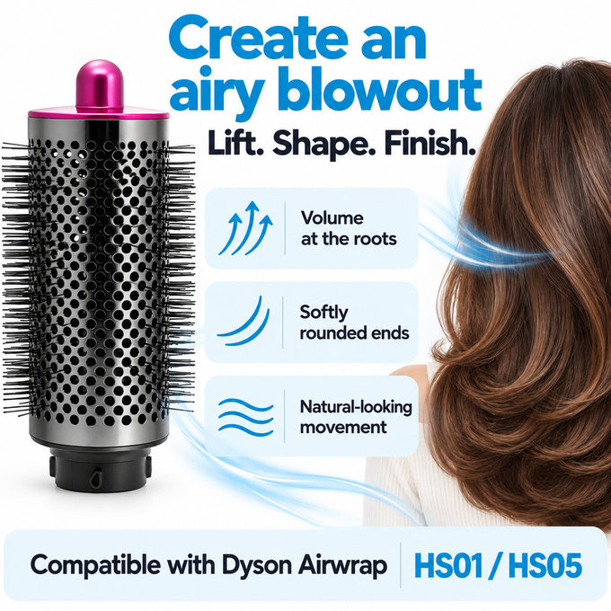 Large Round Volumizing Brush for Dyson Airwrap HS01, HS05, Iron / Fuchsia