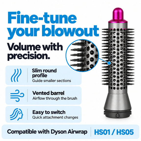 Small Round Volumizing Brush for Dyson Airwrap HS01, HS05, Iron / Fuchsia