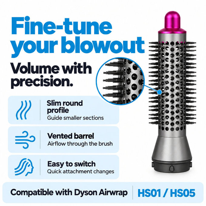 Small Round Volumizing Brush for Dyson Airwrap HS01, HS05, Iron / Fuchsia