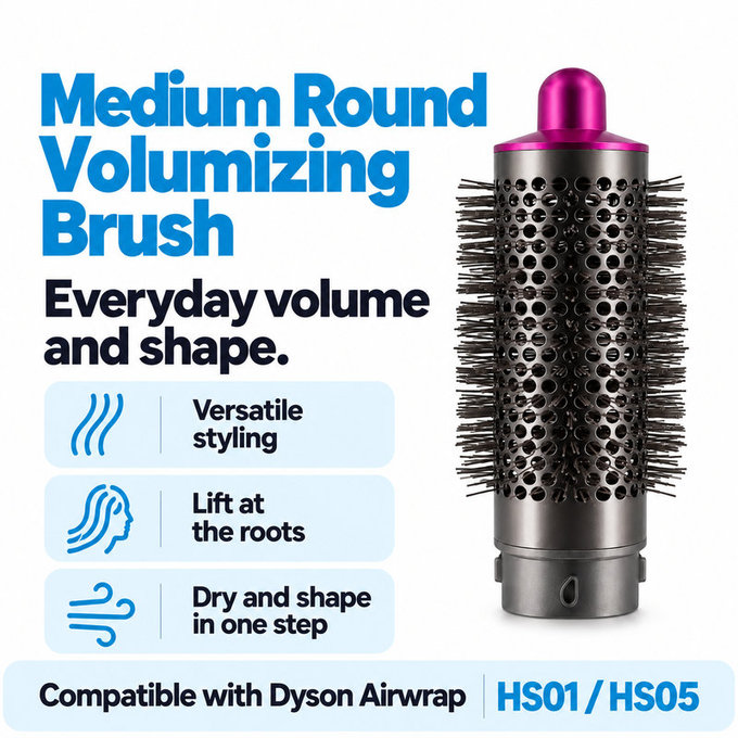 Medium Round Volumizing Brush for Dyson Airwrap HS01, HS05, Iron / Fuchsia