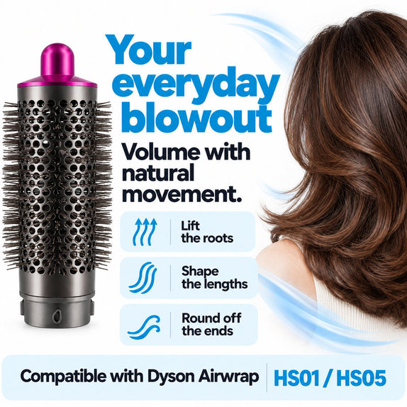 Medium Round Volumizing Brush for Dyson Airwrap HS01, HS05, Iron / Fuchsia