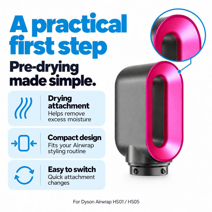 Fast Dryer Attachment for Dyson Airwrap HS01, HS05, Iron / Fuchsia