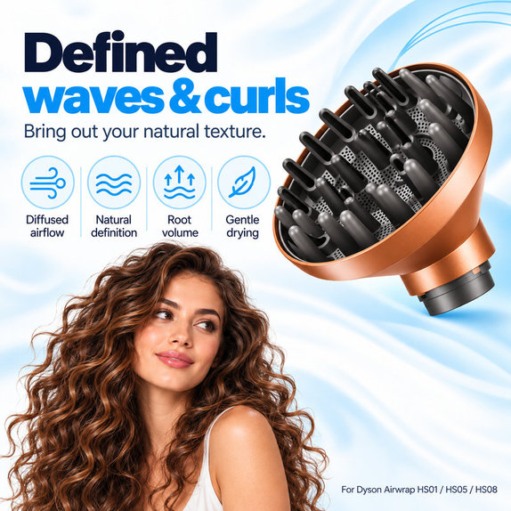 Wave + Curl Diffuser for Dyson Airwrap HS01, HS05, HS08, Copper