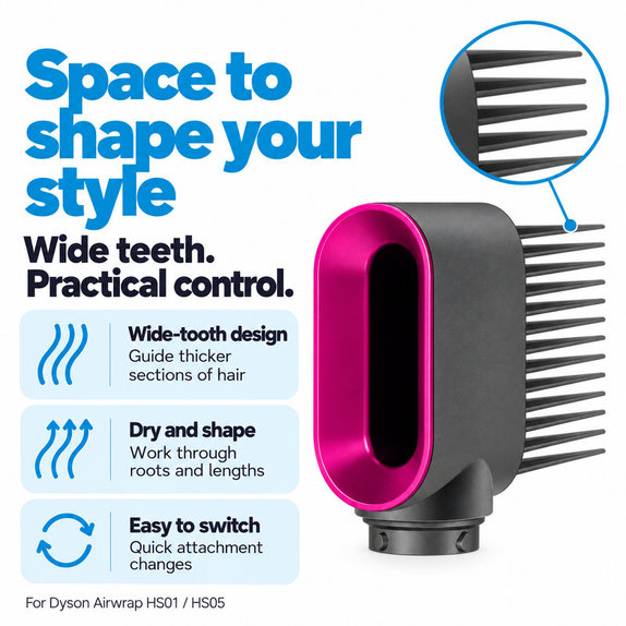 Wide-Tooth Comb for Dyson Airwrap HS01, HS05, Iron / Fuchsia