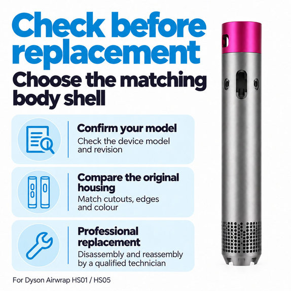 Main Body Shell for Dyson Airwrap HS01, HS05, Nickel / Fuchsia