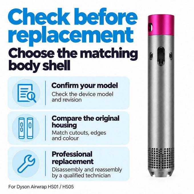 Main Body Shell for Dyson Airwrap HS01, HS05, Nickel / Fuchsia