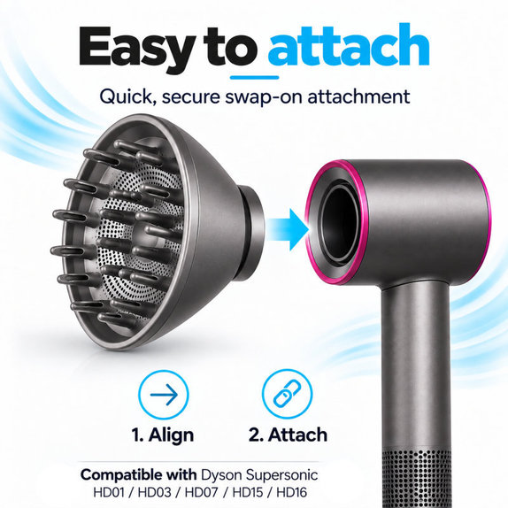 Diffuser for Dyson Supersonic HD01, HD03, HD07, HD15, HD16, Iron / Fuchsia