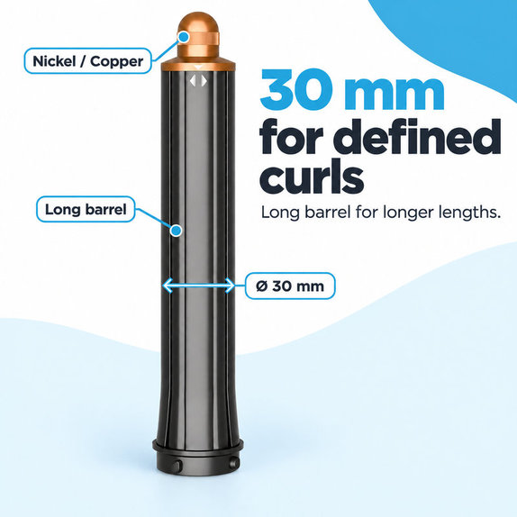 Long Curling Barrel for Dyson Airwrap HS01, HS05, 30 mm, Nickel / Copper