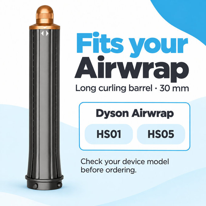 Long Curling Barrel for Dyson Airwrap HS01, HS05, 30 mm, Nickel / Copper