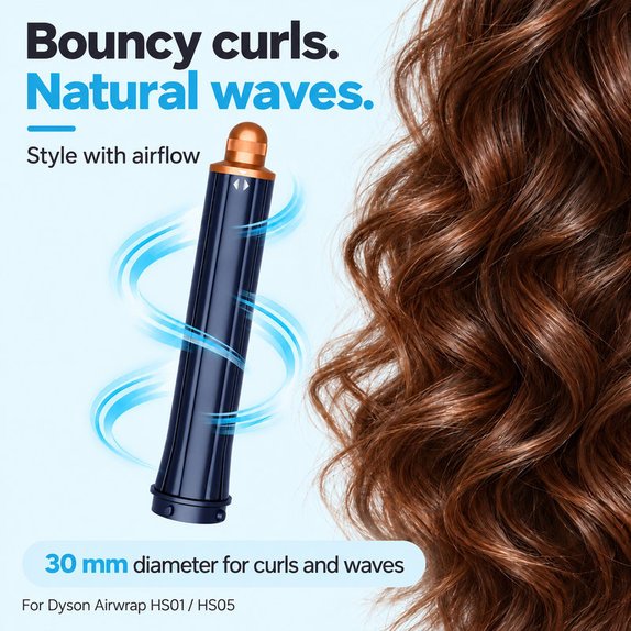 Long Curling Barrel for Dyson Airwrap HS01, HS05, 30 mm, Prussian Blue / Rich Copper