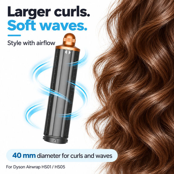 Long Curling Barrel for Dyson Airwrap HS01, HS05, 40 mm, Nickel / Copper