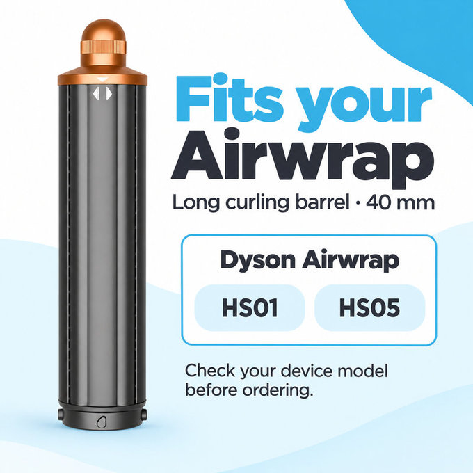 Long Curling Barrel for Dyson Airwrap HS01, HS05, 40 mm, Nickel / Copper