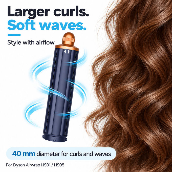 Long Curling Barrel for Dyson Airwrap HS01, HS05, 40 mm, Prussian Blue / Rich Copper