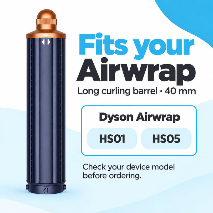 Long Curling Barrel for Dyson Airwrap HS01, HS05, 40 mm, Prussian Blue / Rich Copper
