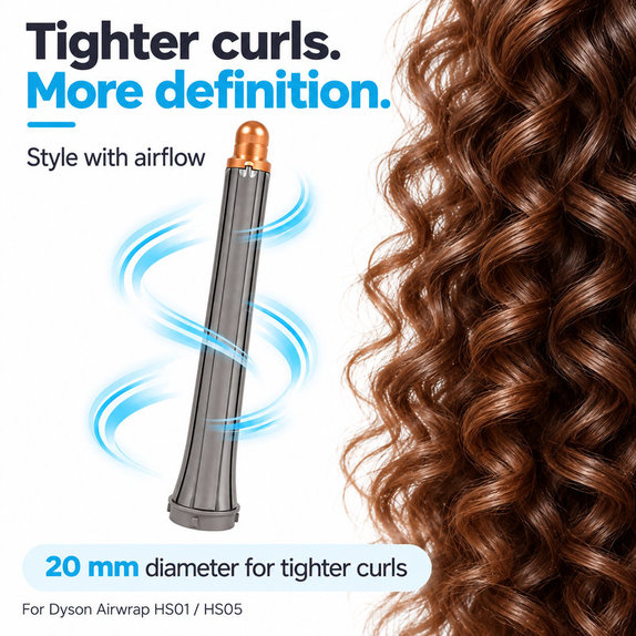 Long Curling Barrel for Dyson Airwrap HS01, HS05, 20 mm, Nickel / Copper