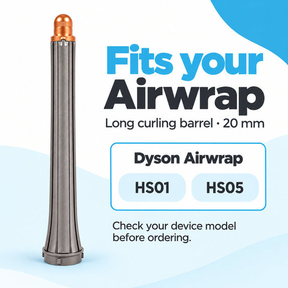 Long Curling Barrel for Dyson Airwrap HS01, HS05, 20 mm, Nickel / Copper