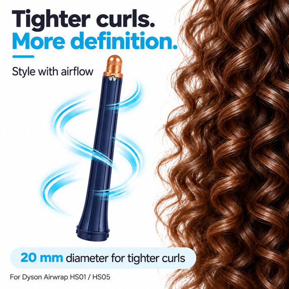 Long Curling Barrel for Dyson Airwrap HS01, HS05, 20 mm, Prussian Blue / Rich Copper