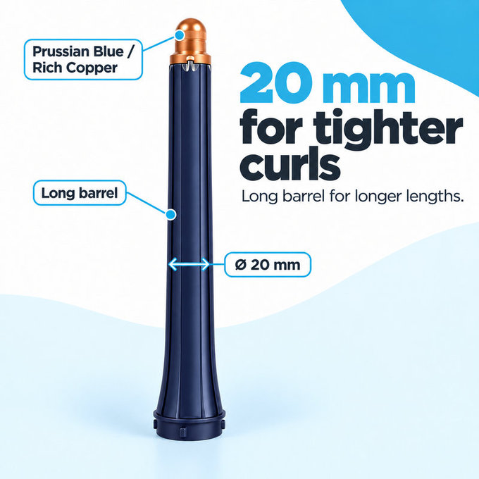 Long Curling Barrel for Dyson Airwrap HS01, HS05, 20 mm, Prussian Blue / Rich Copper