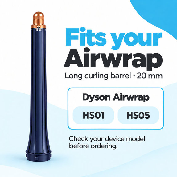 Long Curling Barrel for Dyson Airwrap HS01, HS05, 20 mm, Prussian Blue / Rich Copper