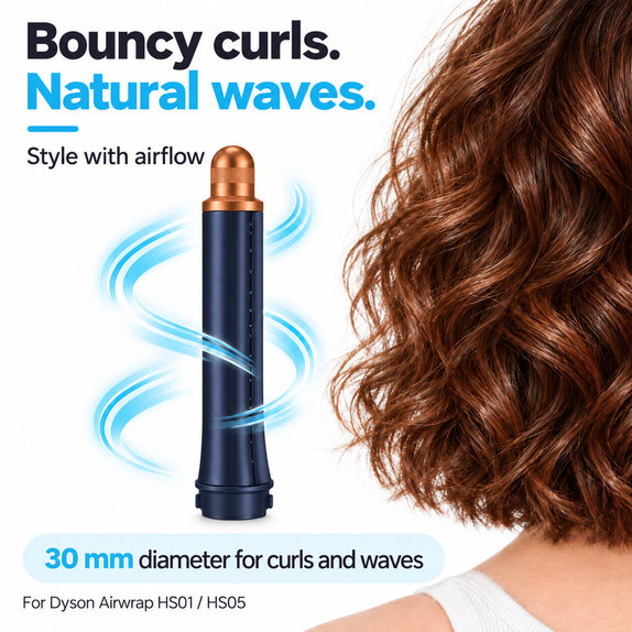 Short Curling Barrel for Dyson Airwrap HS01, HS05, 30 mm, Prussian Blue / Rich Copper