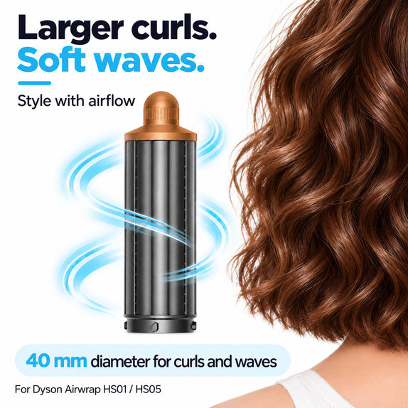 Short Curling Barrel for Dyson Airwrap HS01, HS05, 40 mm, Nickel / Copper