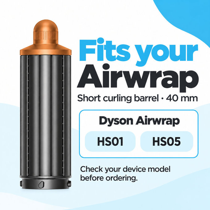 Short Curling Barrel for Dyson Airwrap HS01, HS05, 40 mm, Nickel / Copper