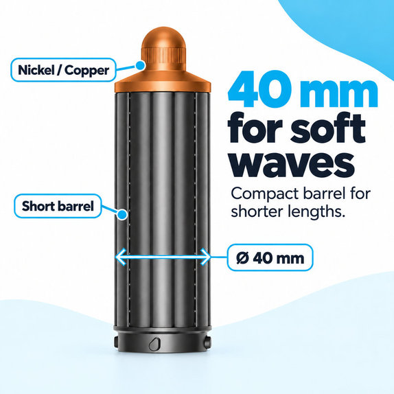 Short Curling Barrel for Dyson Airwrap HS01, HS05, 40 mm, Nickel / Copper